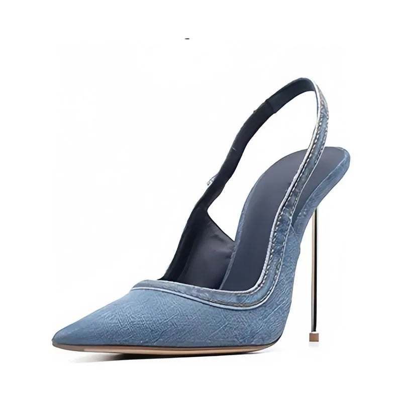 Blue denim Pointed-toe Super high Heel