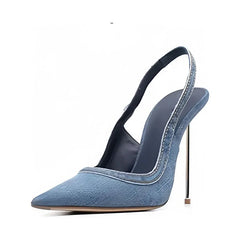 Blue denim Pointed-toe Super high Heel