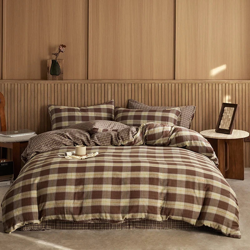 4/6Pcs Black and White Plaid Stripe 100% Cotton Bedding Set