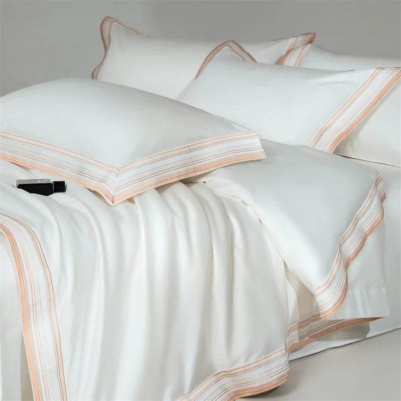 1000TC Egyptian Cotton Luxury Embroidery Solid Color Hotel Style 4Pcs Bedding Set
