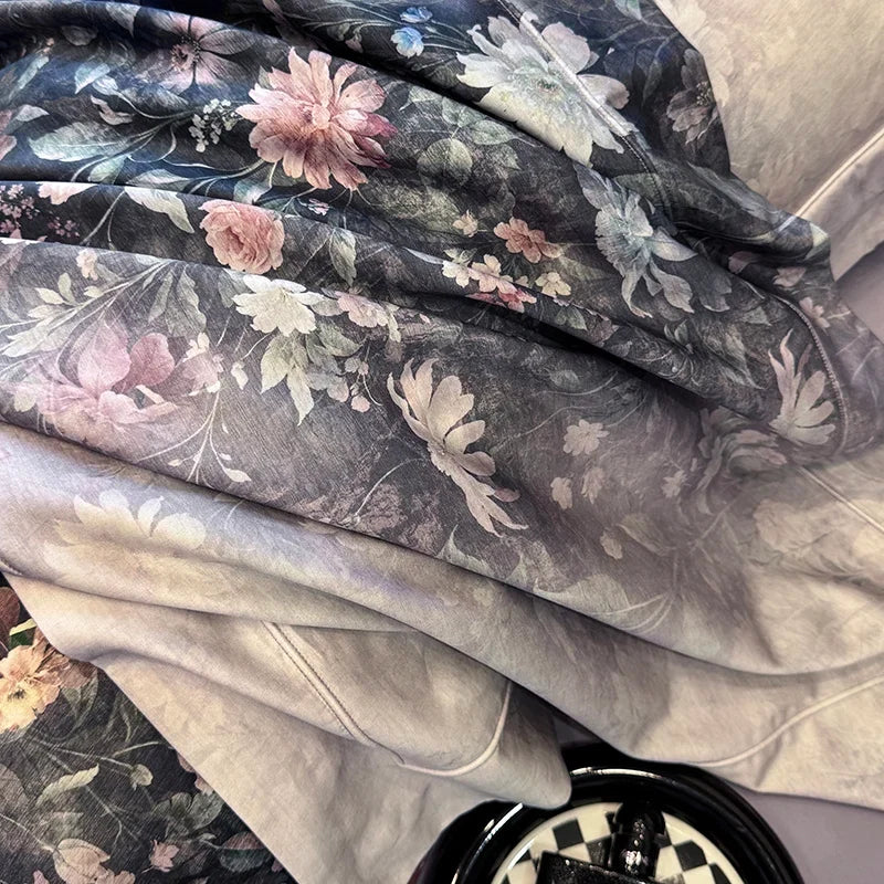 Luxury 1000TC Egyptian Cotton Flowers Prints Oil Painting Style Bedding Set