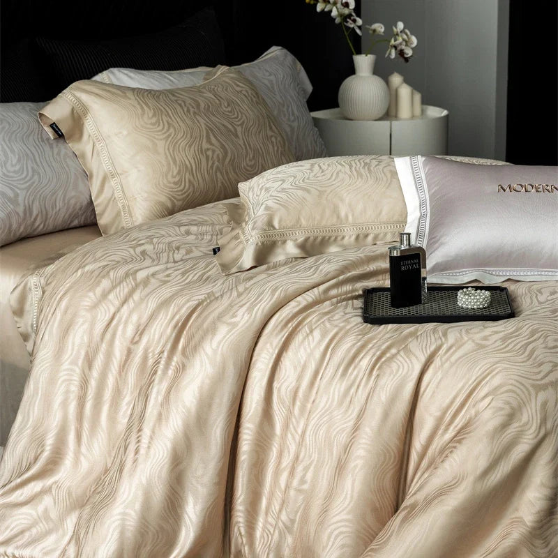 1000TC Egyptian Cotton Soft Silky Jacquard Embroidery Luxury Bedding Set