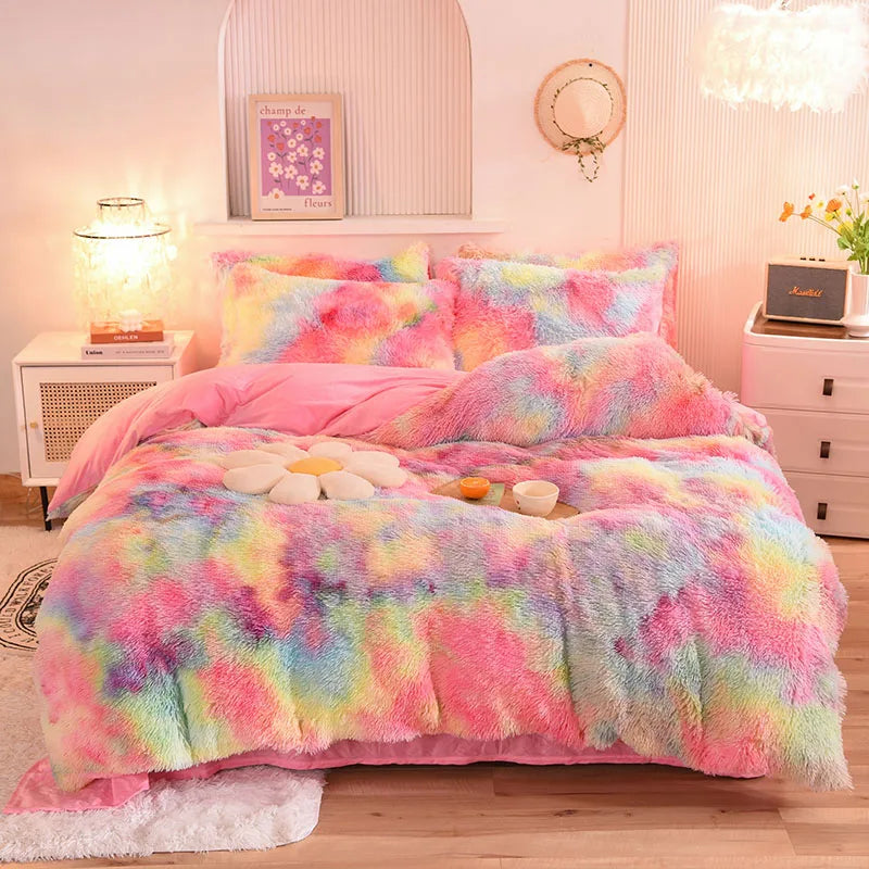 3Pcs Super Shaggy Coral Fleece Warm Cozy Princess Bedding Set