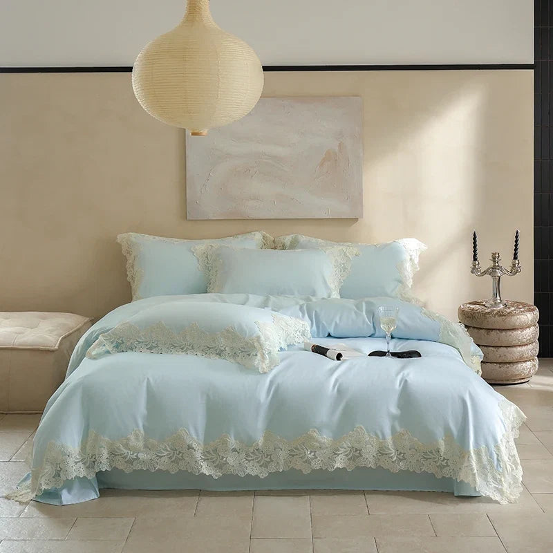 100% Cotton Flowers Butterfly Lace Edge Bedding Set