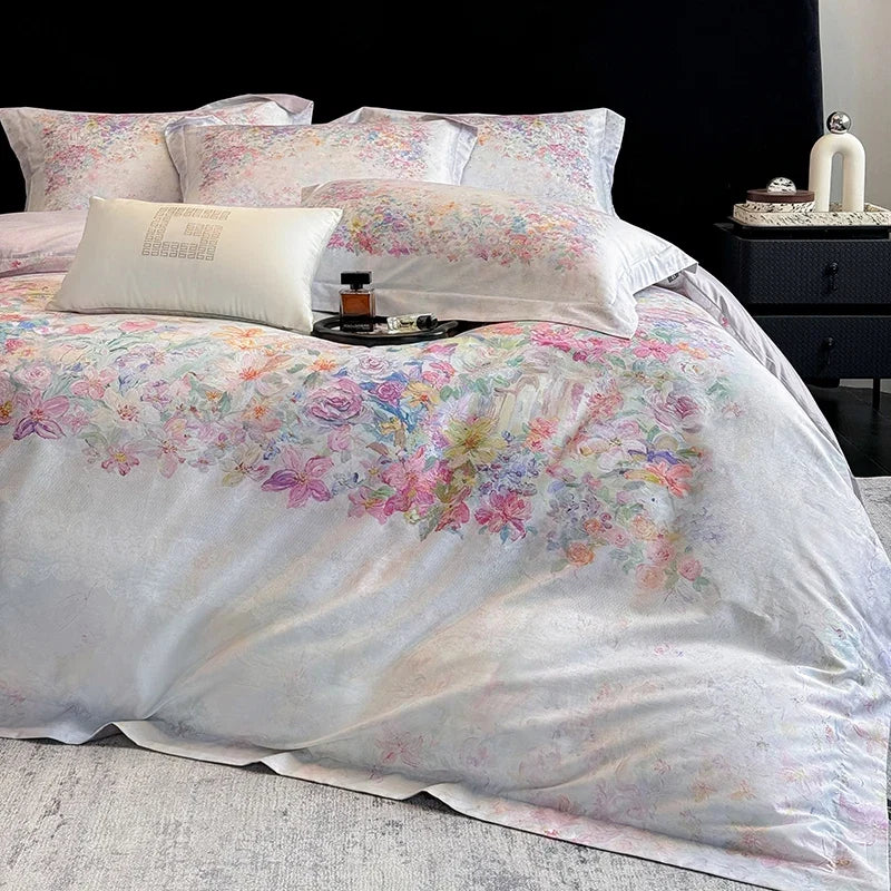 1000TC Egyptian Cotton Blooming Flowers Prints Luxury Queen King Size Bedding Set