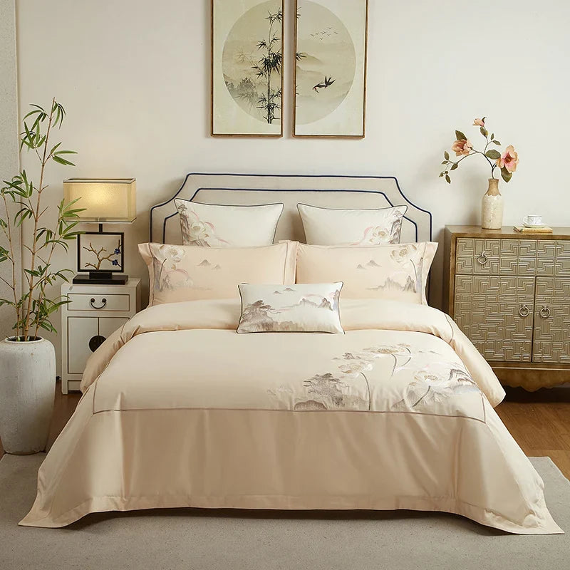 1000TC Egyptian Cotton Blooming Flower Embroidery Luxury Bedding Set