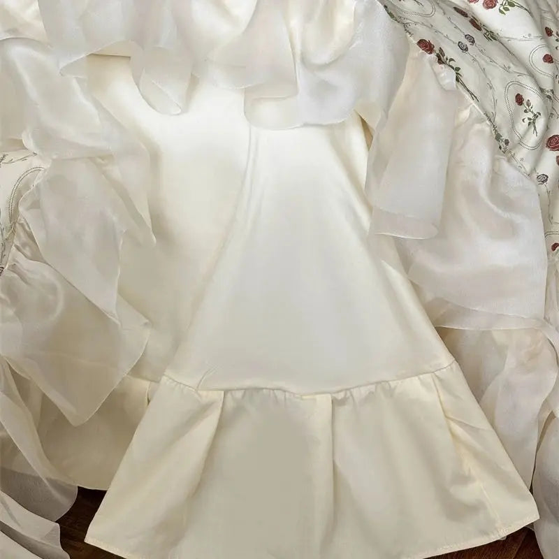 4Pcs Vintage French Pure Cotton Rose Print Pleated Lace Ruffles Bedding Set