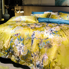 Luxury American Satin Jacquard Cotton Flowers Bird Bedding Set