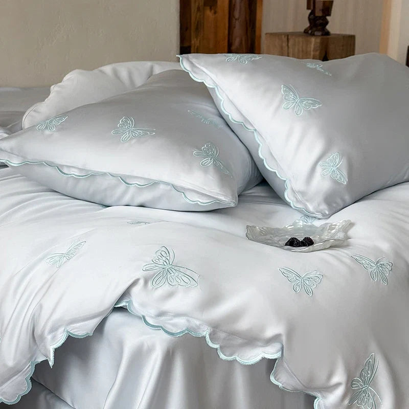 Luxury Butterfly Embroidery 600TC Lyocell Silky Soft Cooling Breathable Bedding Set