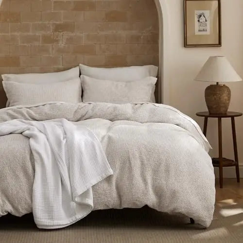 3 Pieces King Size Pure Cotton Woven Linen Colorful Duvet Cover Soft Breathable Bedding Set