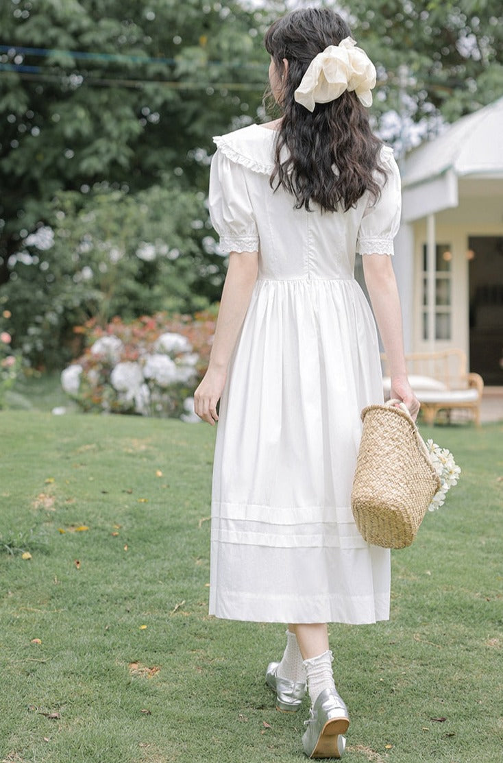Heidi Flower Embroidered White Cottagecore Dress
