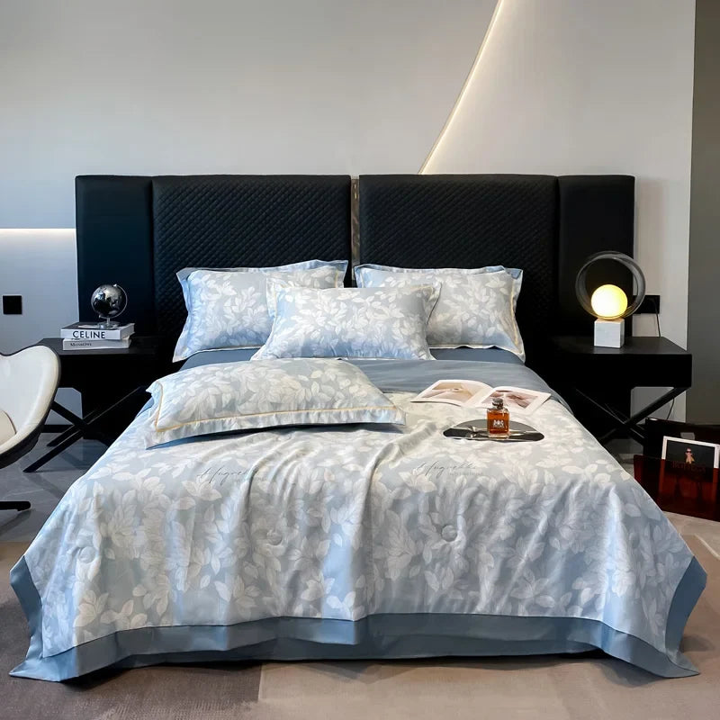 Summer Printed Quilt Set with Pillowcase Washed Cotton Bedding Set