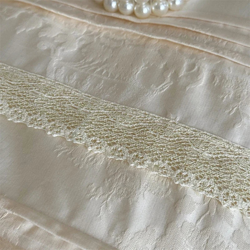 Vintage Embossed Jacquard Lace Ruffles Bedding Set