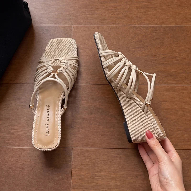leather woven high Heels