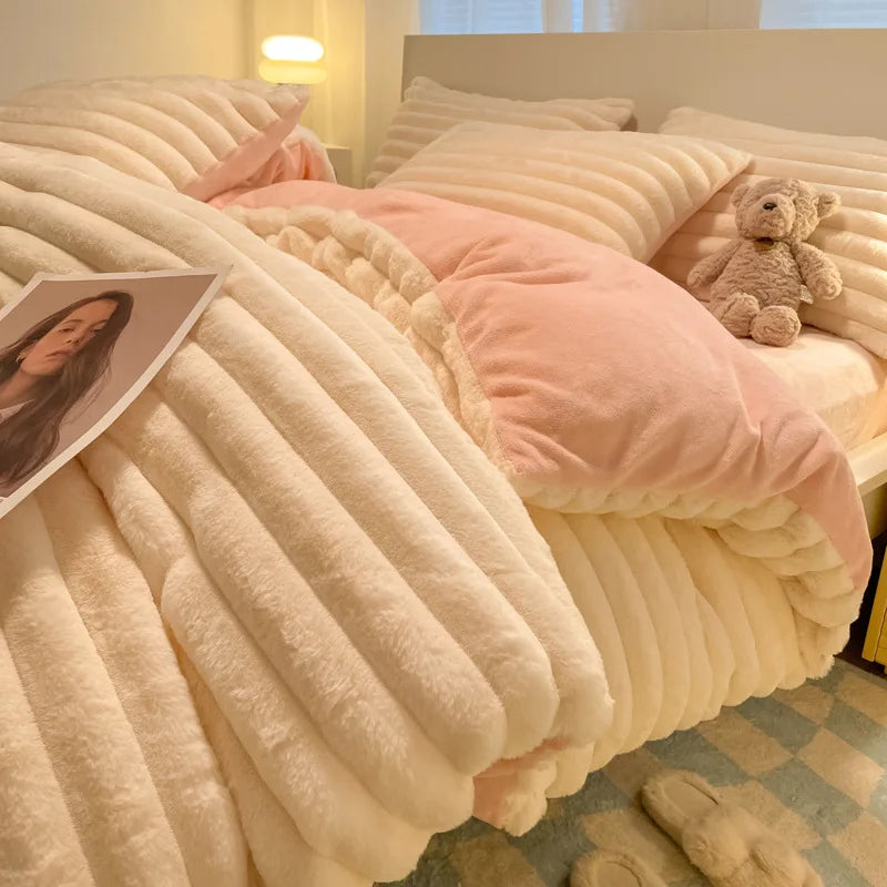 Winter Thick Warm Duvet Cover Set Coral Velvet Luxury Bedding Sets