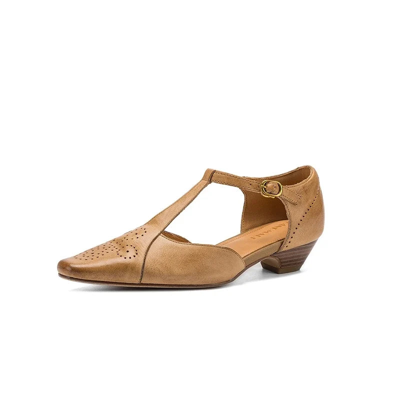cowhide elastic carved hole toe cap high-end temperament Mueller Shoes