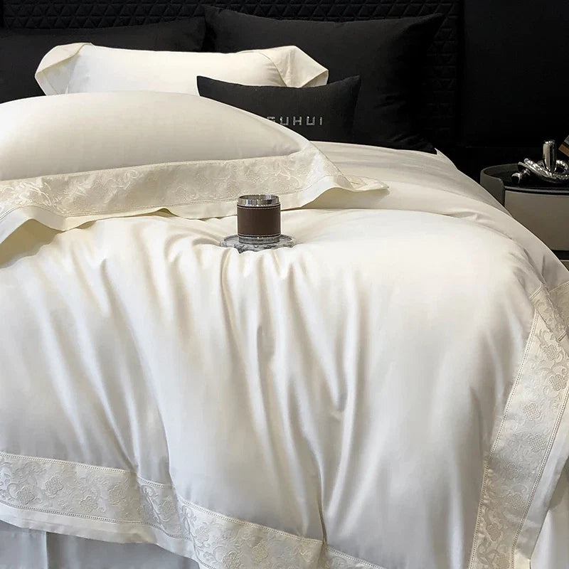 Luxury Hole Punching Embroidery Wide Edge Bedding Set
