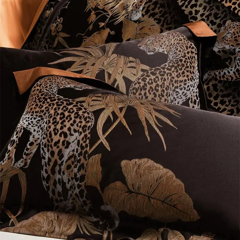 Leopard and Leopard Print Jacquard Luxury Bedding Set