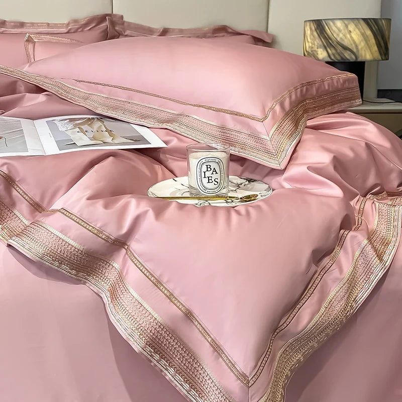 Premium 1000TC Egyptian Cotton Luxury Gold Embroidery Hotel Style Bedding Set