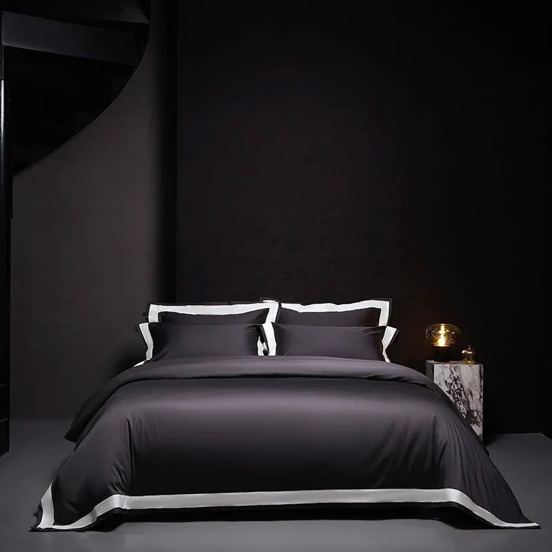 4Pcs Premium 1000TC Egyptian Cotton Solid Color Hotel Style Wide Edge Bedding Set