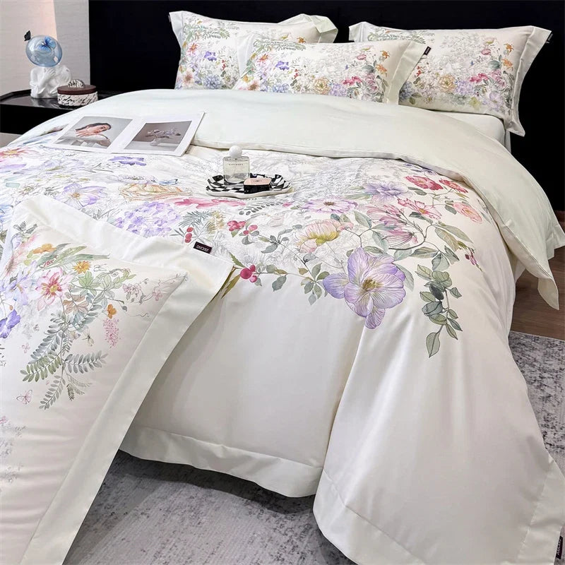 600TC Egyptian Cotton Luxury Botanical Floral Print Bedding Set