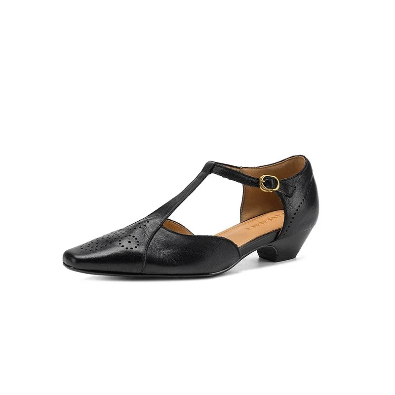cowhide elastic carved hole toe cap high-end temperament Mueller Shoes