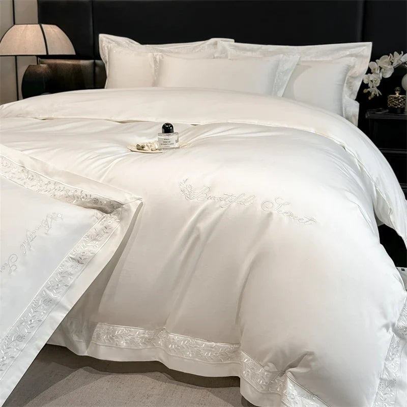 100% Cotton Floral Embroidery Wide Border Luxury Bedding Set
