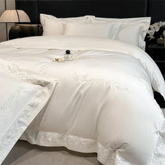 100% Cotton Floral Embroidery Wide Border Luxury Bedding Set