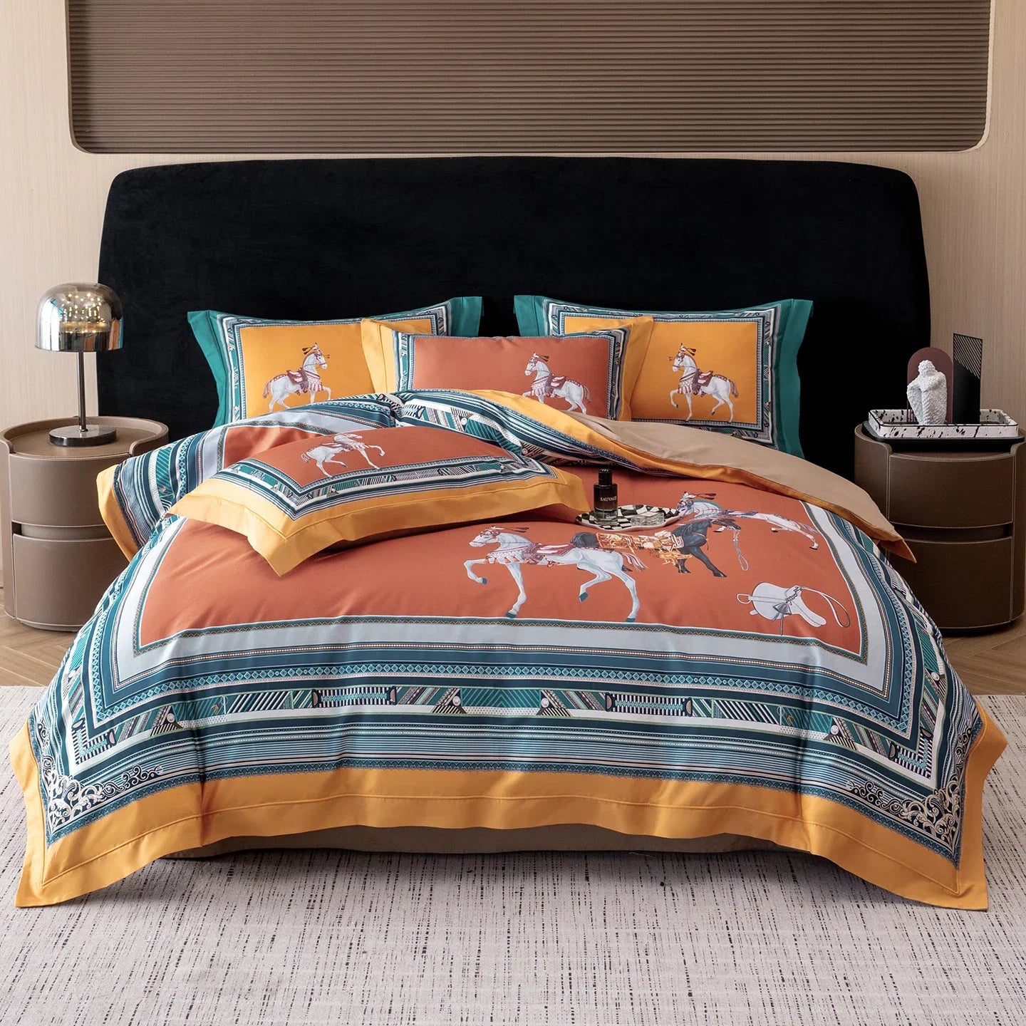 1000TC Egyptian Cotton European Style Luxury Horse Print Bedding Set