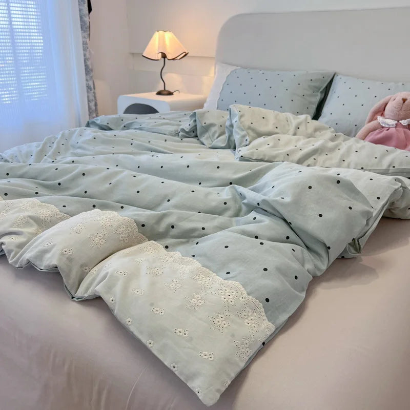 Printed Lace Edge Comforter Cover Sets Bedding Set