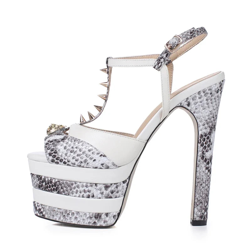 cowhide Platform rivet Peep toe Shoes