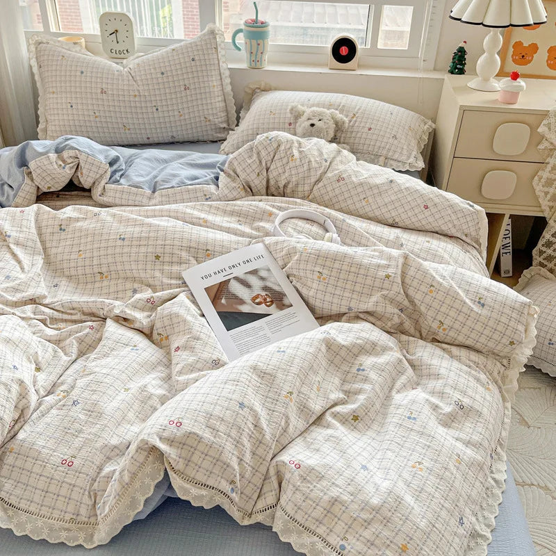 Korean Double-layer Gauze Lace Ruffle Bedding Set