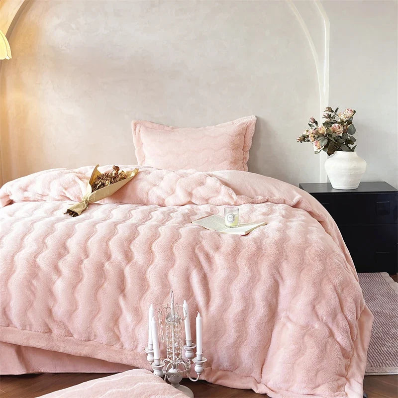Princess Style Faux Fur Short Plush Velvet Warm Thickened  Winter Bedding Set
