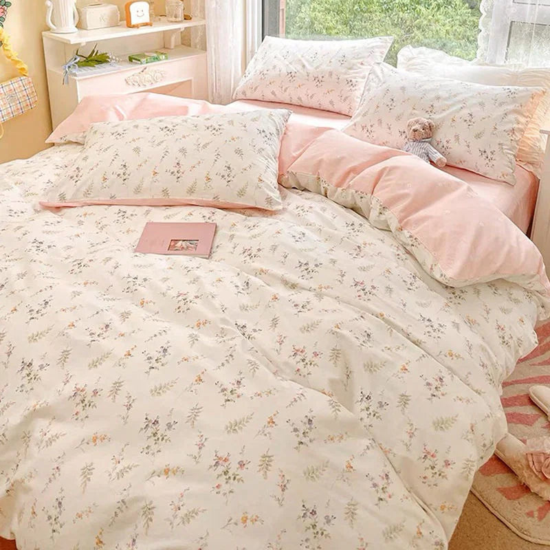 Ins Pink Flowers Bedding Set