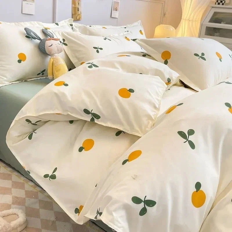 Floral Ins Style Duvet Cover Set Flat Sheet Pillowcase No Filler Soft Single Double Size Boys Girls 2024 Bedding Linens