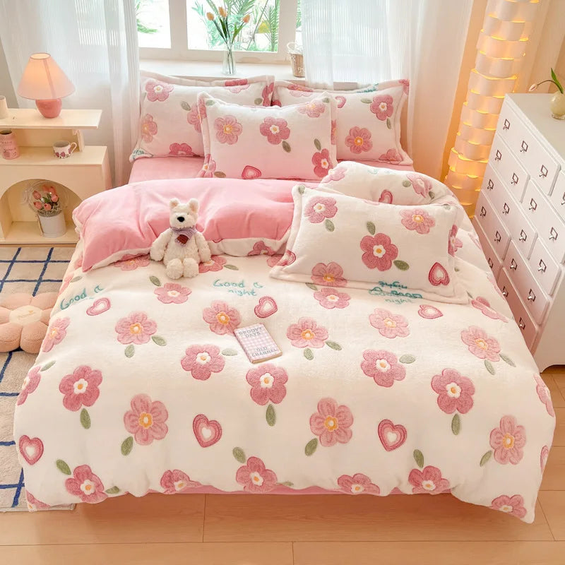 Cute Cartoon Velvet Bedding Set