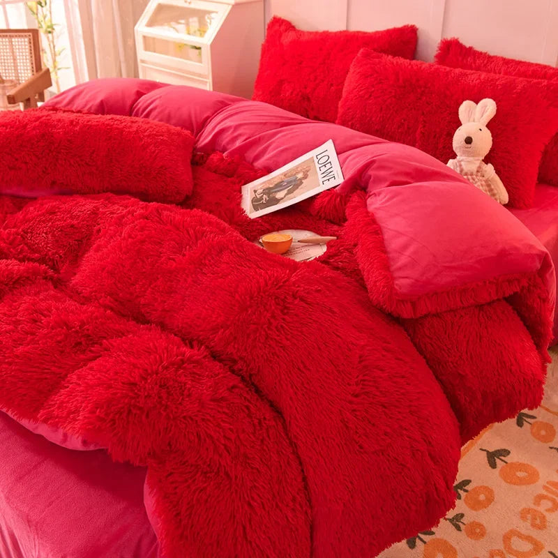 Thickened mink 4 pieces princess Bedding Set
