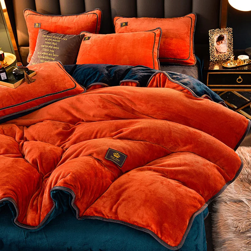 Winter Thicken Warm Velvet Duvet Cover Set Flannel Bedding Set