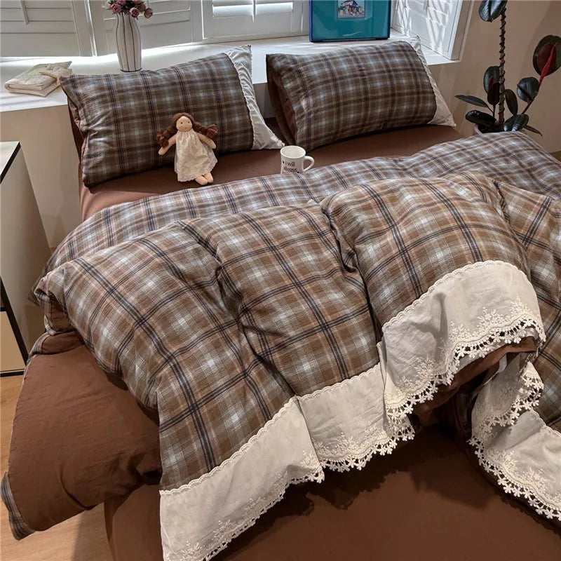 3/4Pcs Korean Princess Style Floral Ruffles Soft Bedding Set
