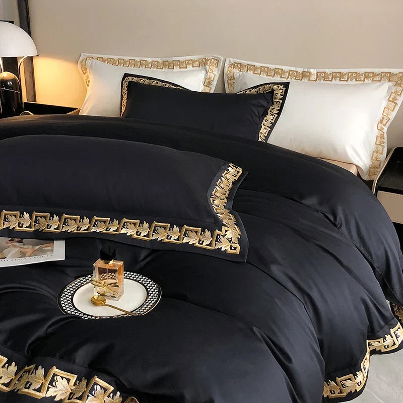 1000TC Egyptian Cotton Luxury Gold Embroidery Bedding Set