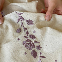 Natural Cotton Linen Blend Elegant Flowers Embroidery Luxury Bedding Set