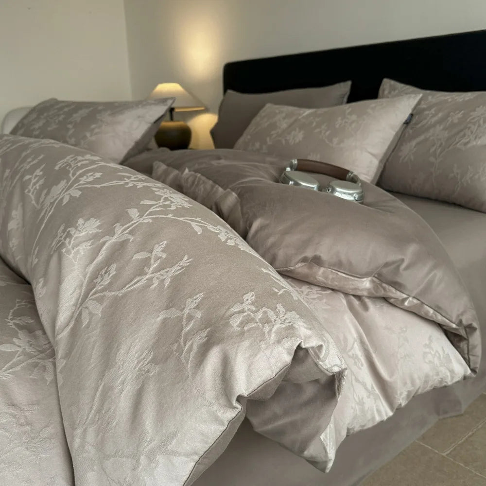 Thick Woven Cotton Jacquard 4 Piece Bed Set Luxury Pure Cotton Duvet Cover Sheet Set
