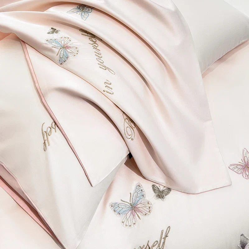 Chic Butterfly Flowers Embroidery 100% Cotton Luxury Bedding Set