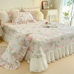 4/6Pcs Pure Cotton French Flowers Prints Ruffles Princess Bedding Set