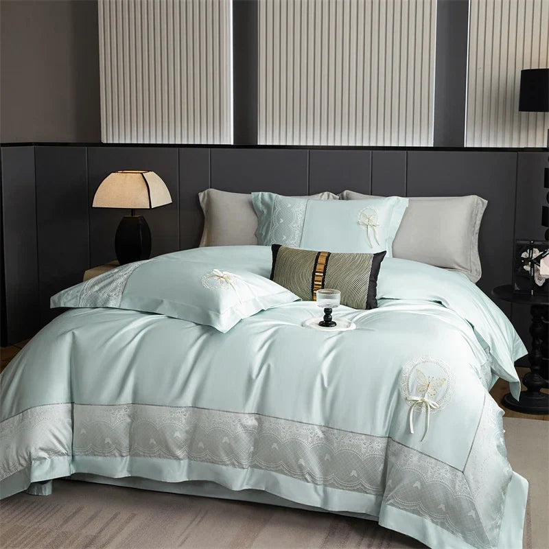 Butterfly Embroidery Jacquard Egyptian Cotton Bedding Set