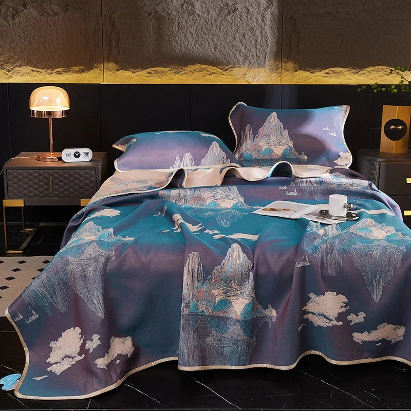 Ultra Soft Breathable Lyocell Cotton Elegant Jacquard Woven Bedspread Blend Cooling Blanket  Bed Sheet