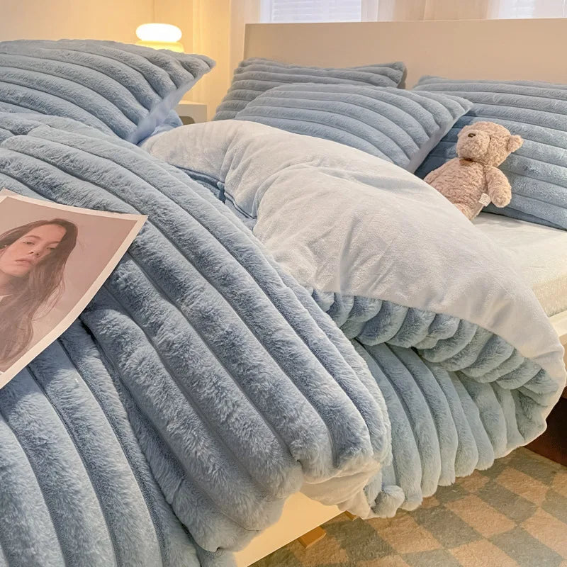 Winter Thick Warm Duvet Cover Set Coral Velvet Luxury Bedding Sets