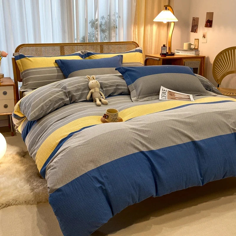 High Quality 100% Cotton Duvet Cover Set Modern Striped Printed Bedding Set