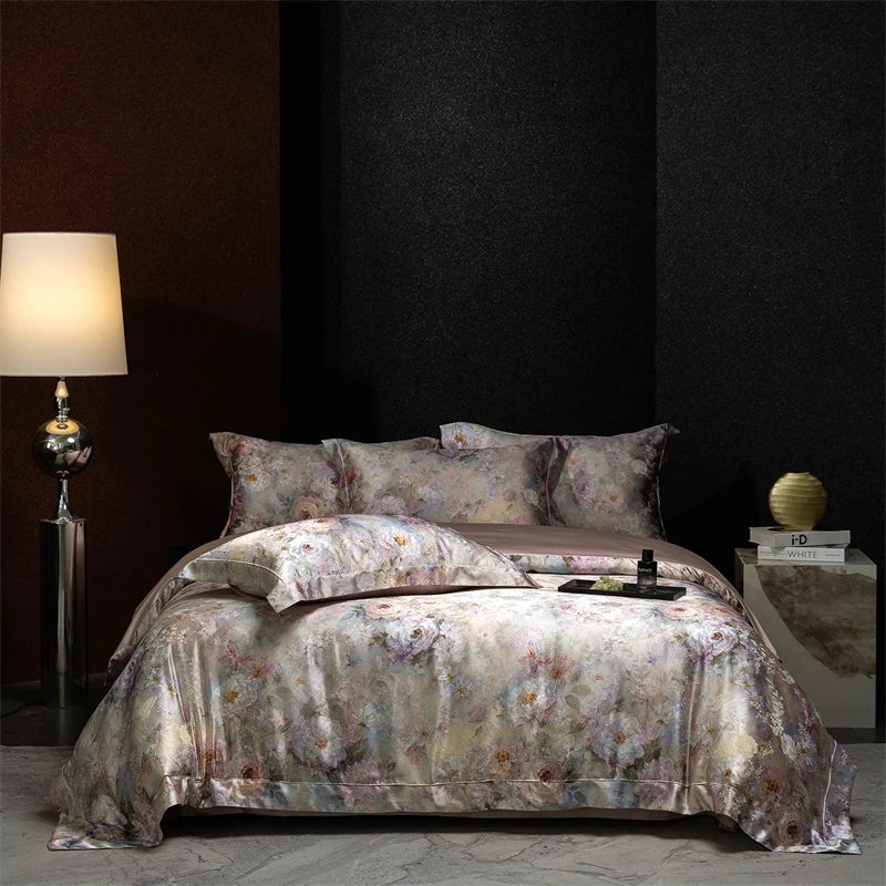 Luxury Flowers Jacquard 1000TC Egyptian Cotton Soft Silky Bedding Set