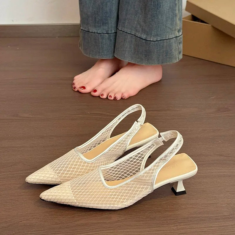 Designer Hollow Mesh Woven Brand Pumps